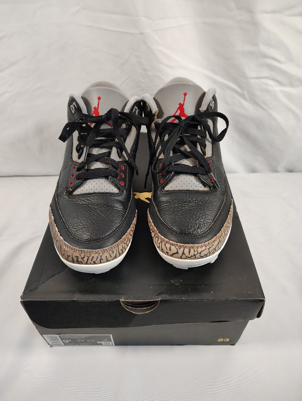 Nike Air Jordan Retro 3 Black/Elephant Print Men's Baseball Cleats 9.5